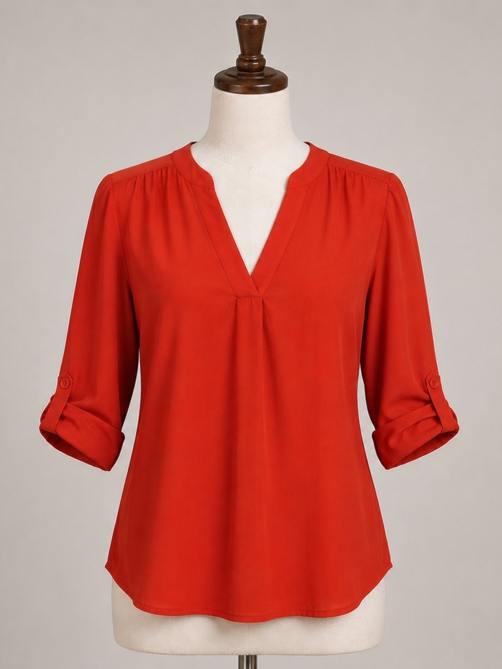 Express Burnt Orange Split-Neck Roll-Sleeve Blouse